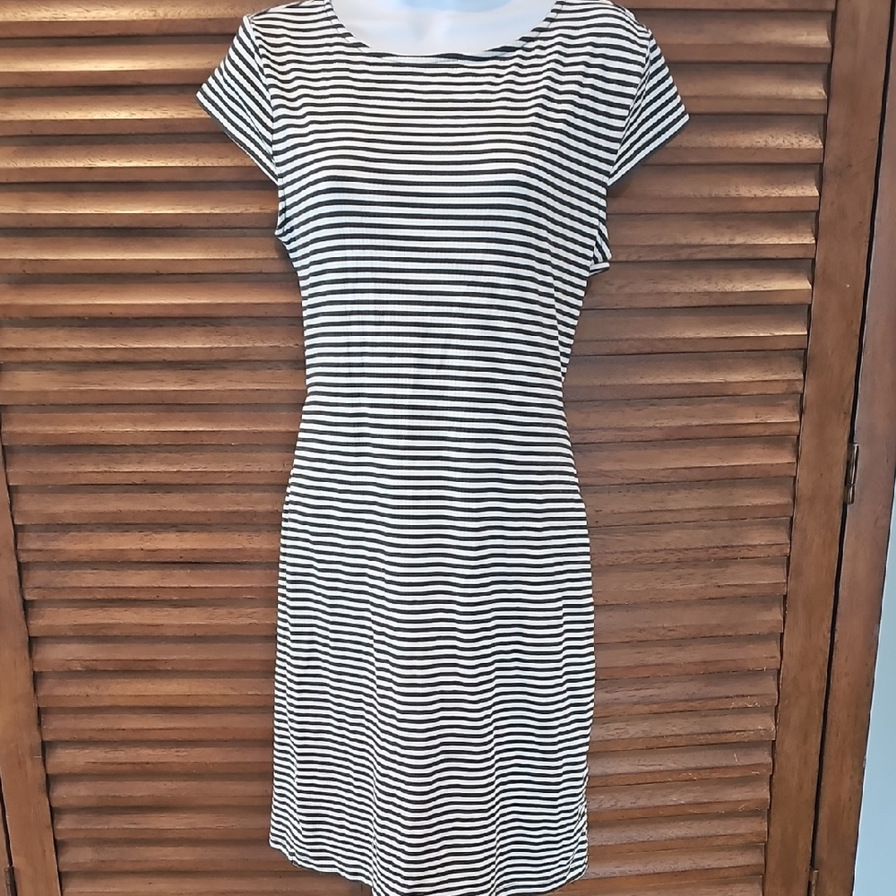 Teeze Me Dark Green And Cream Striped Midi Dress